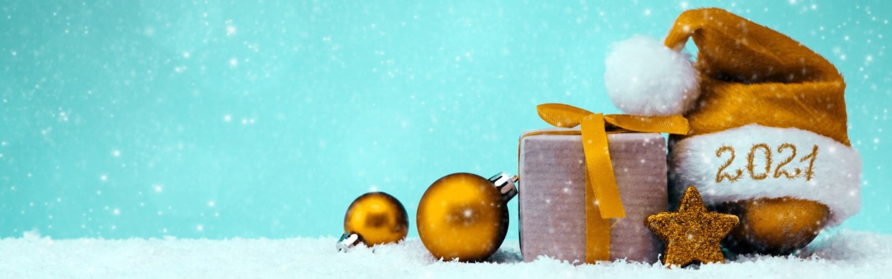 Happy new year 2021 Santa Hat and white snow.