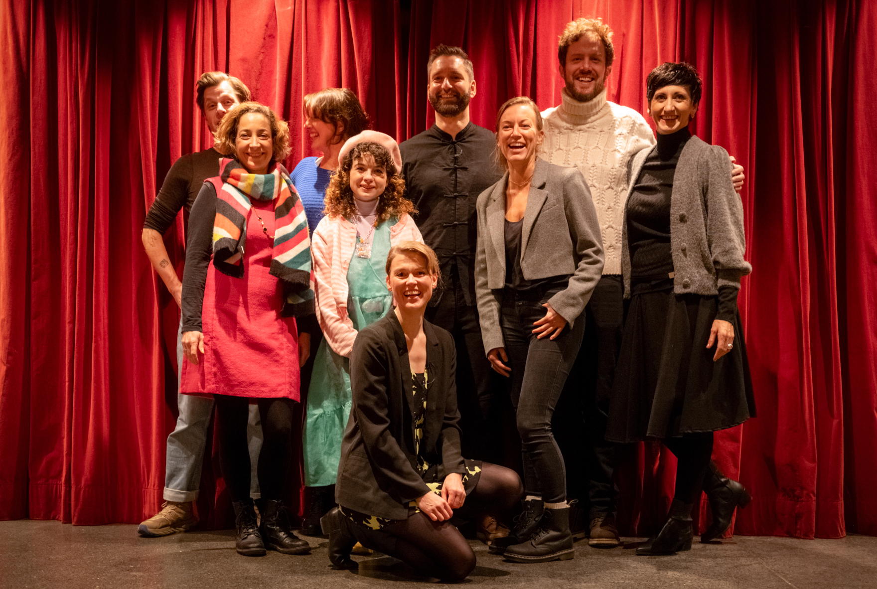 The picture shows (from left to right): Lutz Scheffer (cast), Gretl Kautzsch (costume), Anna Motzel (camera), Marie Kreutzfeld (make-up), Simone Geißler (director, script, lead role, production), Aaron Thiesse (role: Marius), Cosma Dujat (role: Laura), Dominik Balkow (editor trailer), Nicole Koppe (costume design)